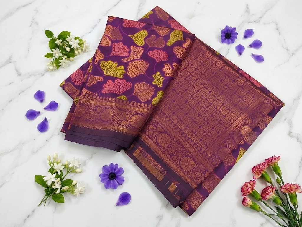 Ginkgo Leaf Soft Silk Saree